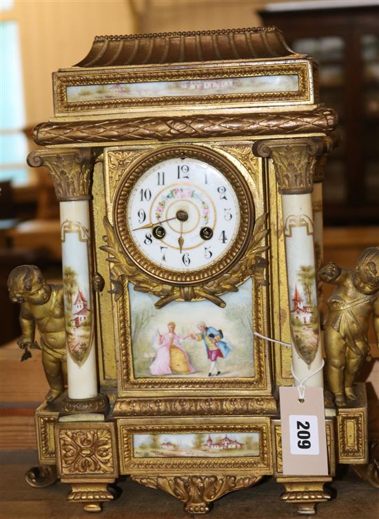 19C French Spelter and porcelain mantel clock